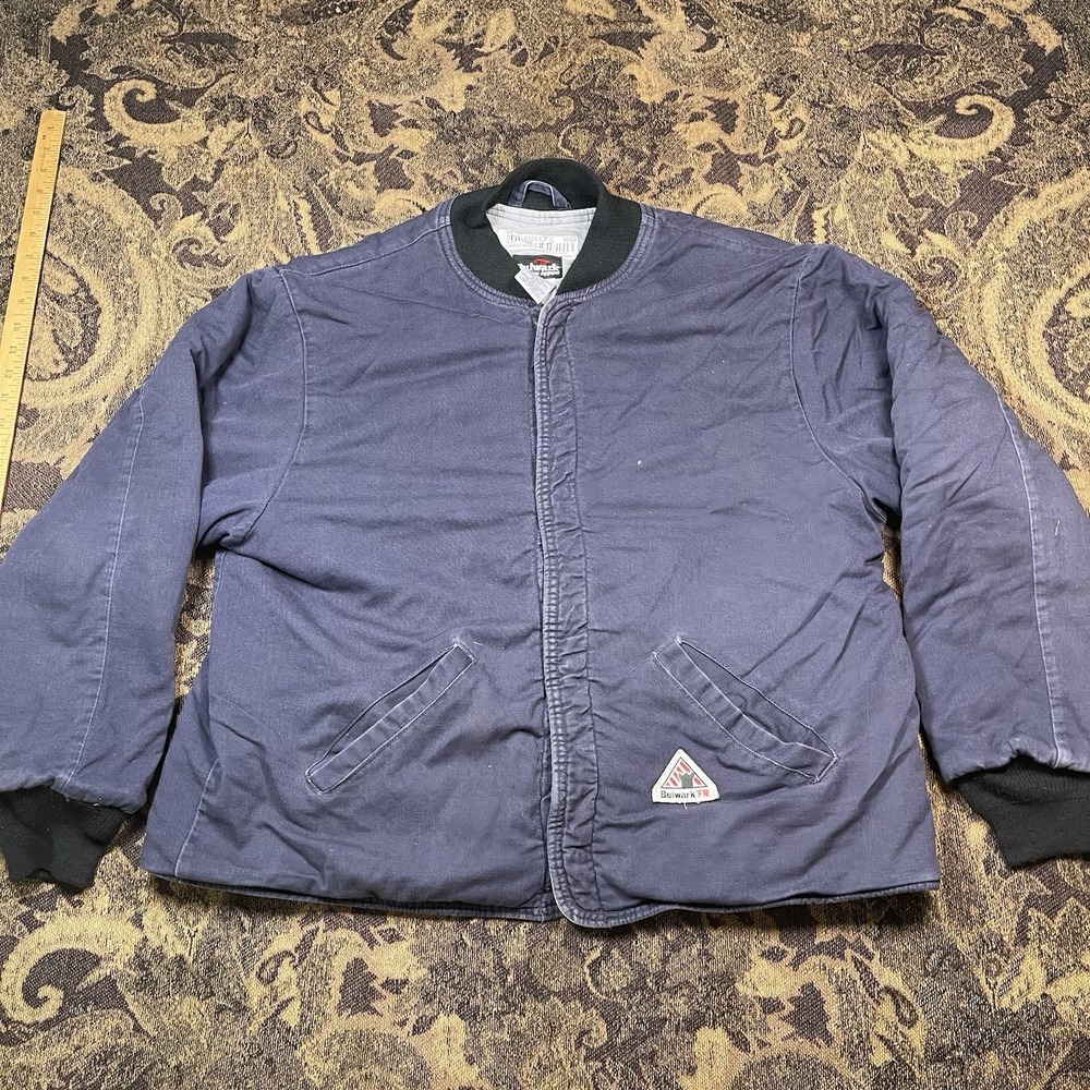 Vtg Bulwark Jacket Mens XL Blue Flame Resistant Aramid Quilted Bomber Work FR